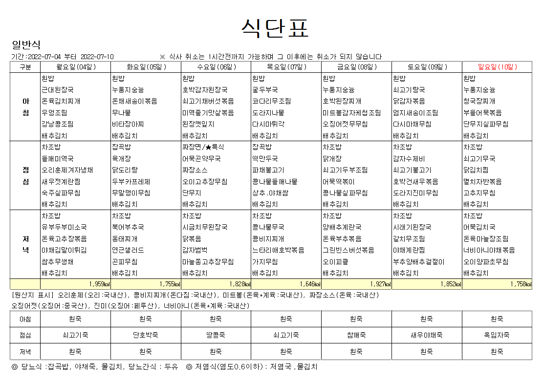 주간식단